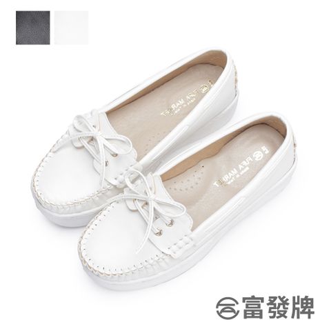 FUFA Shoes 富發牌 氣質蝶結厚底莫卡辛鞋-黑/白 1DR77