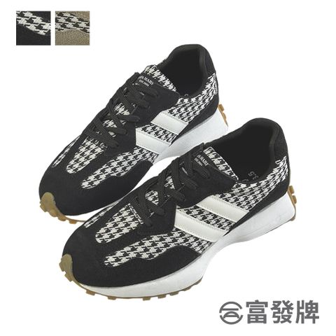 FUFA Shoes 富發牌 千鳥格紋拼接休閒鞋-黑/杏 1CK113