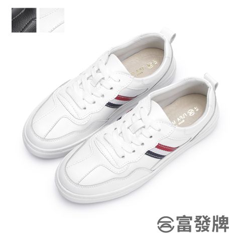 FUFA Shoes 富發牌 真皮復古拼接休閒鞋-黑/全白 8078L