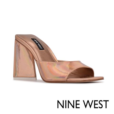 nine WEST YOUGO3 方頭亮面粗跟拖鞋- 香檳金