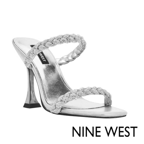 新品上市NINE WEST ZIPPY5水鑽方頭高跟涼鞋-銀色
