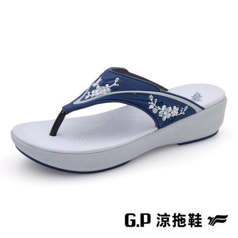 G.P 啟蒙 【 女款優雅緩震厚底夾腳拖鞋】G3758W-20 藍色 (SIZE:35-39 共三色)