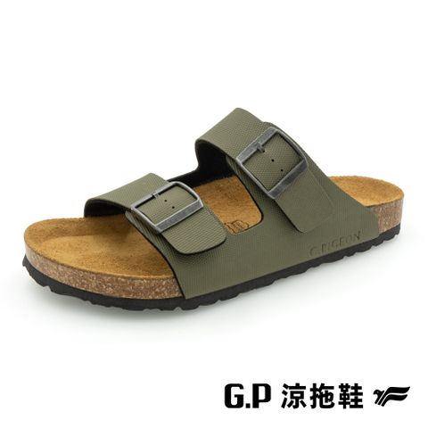 【G.P 男款簡約織紋雙帶柏肯拖鞋】M525-60 橄欖綠 (SIZE:40-44 共二色)