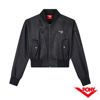 【PONY】立領短版飛行夾克 拉鍊外套 女款-黑色 20+系列