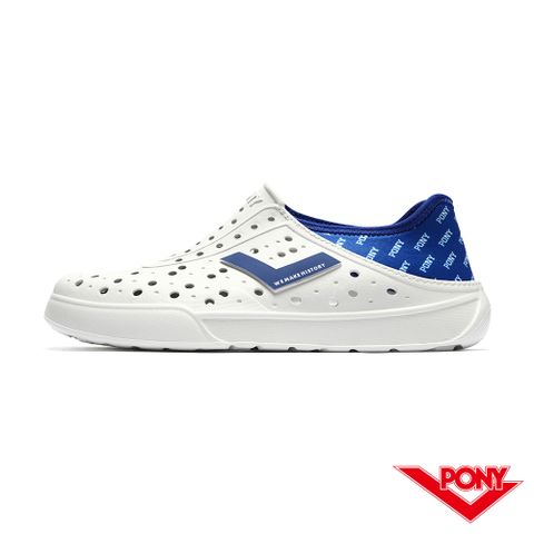 【PONY】ENJOY洞洞鞋 拖鞋 雨鞋 防水水鞋 後跟小logo 中性款--藍