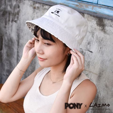 【PONY】馬來貘聯名漁夫帽- 雙面設計 馬來貘圖案 配件 中性-白色