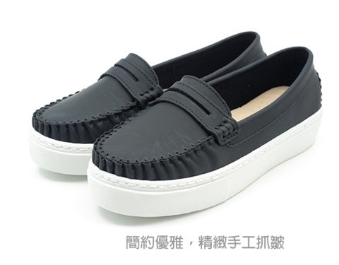 101玩Shoes MIT經典褶皺乳膠真皮鞋墊休閒鞋黑色42碼