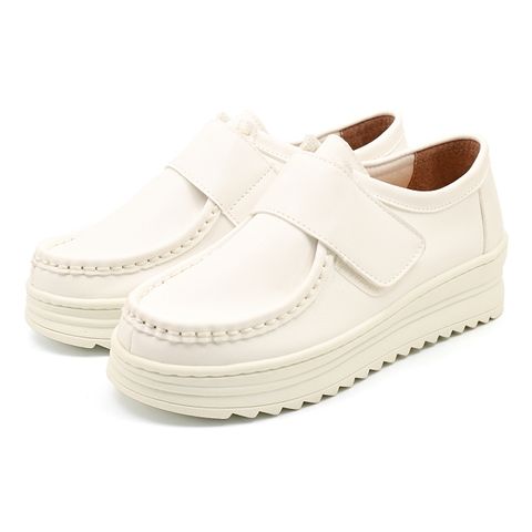 台製 輕量 小白鞋(101玩shoes)MIT手工縫線厚底魔鬼氈小白鞋護士鞋學生鞋-白色