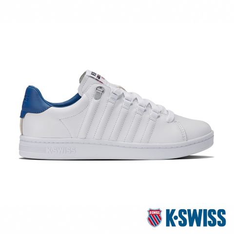 細軟真皮皮革包覆全鞋K-SWISS Lozan II時尚運動鞋-男-白/藍