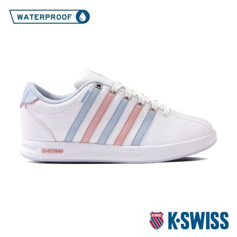 無縫排水鞋舌的設計⁣⁣K-SWISS Court Pro WP防水運動鞋-女-白/粉藍/粉紅