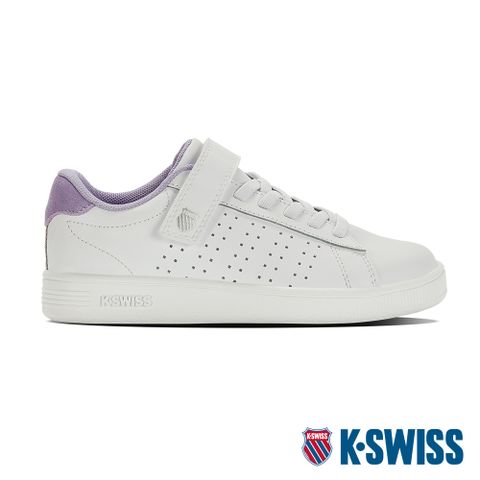 提供絕佳的避震性及柔軟度K-SWISS Court Casper VLC輕量訓練鞋-童-白/紫/銀
