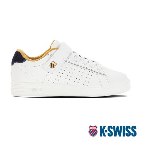 提供絕佳的避震性及柔軟度K-SWISS Court Casper VLC輕量訓練鞋-童-白/藍/黃