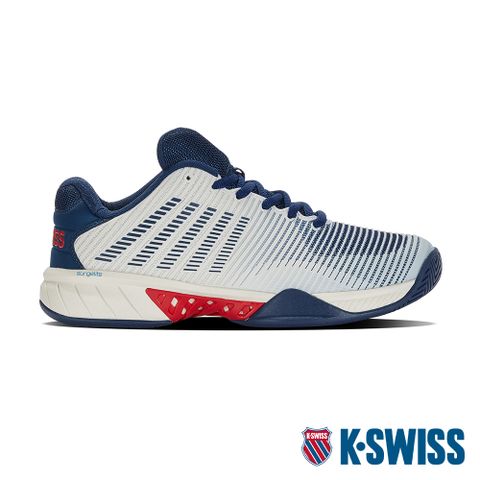 無車縫鞋面降低重量K-SWISS Hypercourt Express 2透氣輕量網球鞋-男-白/藍/紅
