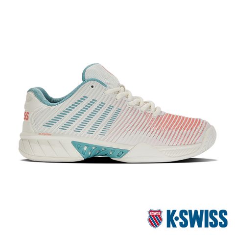 無車縫鞋面降低重量K-SWISS Hypercourt Express 2透氣輕量網球鞋-女-白/藍/蜜桃橘