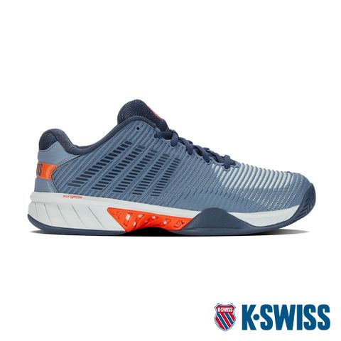 無車縫鞋面強化輕盈感K-SWISS Hypercourt Express 2透氣輕量網球鞋-男-灰藍/橘