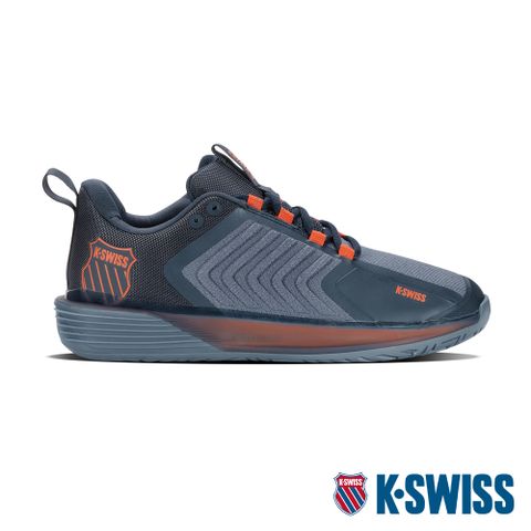 提供絕佳吸震及回彈力K-SWISS Ultrashot 3透氣輕量網球鞋-男-灰藍/橘