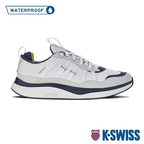 使用透氣吸汗專利鞋墊K-SWISS Hydropace WP輕量防水運動鞋-男-白/藍/萊姆綠