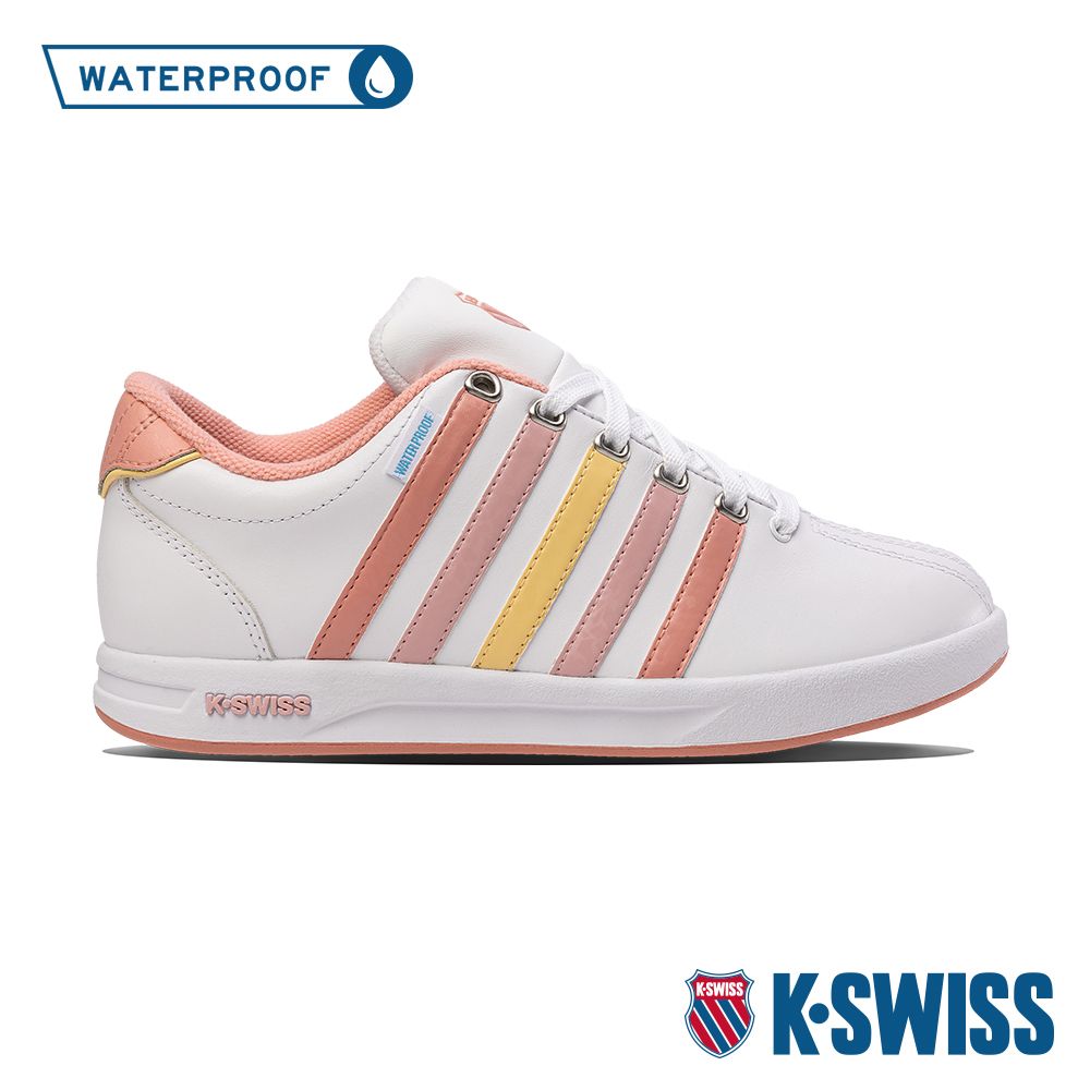 K-SWISS Court Pro WP防水運動鞋-女-白/粉橘/黃