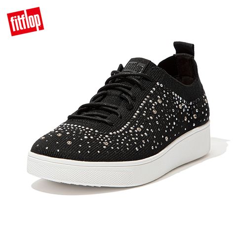 FitFlop RALLY OMBRE CRYSTAL KNIT SNEAKERS 運動風繫帶休閒鞋-女(黑色)