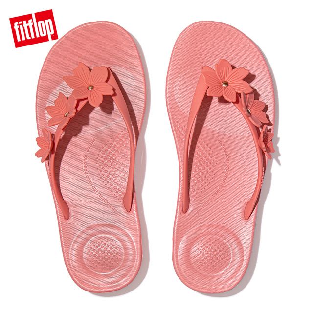 FitFlop IQUSHION PEARLISED FLOWER FLIP-FLOPS 花飾輕量人體工學戲水夾腳拖-女(柔和粉)