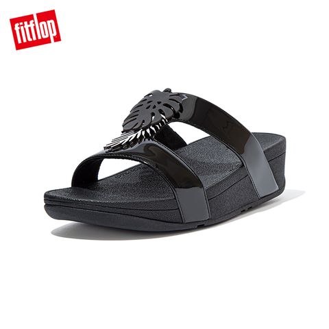 FitFlop LOTTIE JUNGLE LEAF SLIDES 熱帶葉飾H型雙帶涼鞋-女(靓黑色)