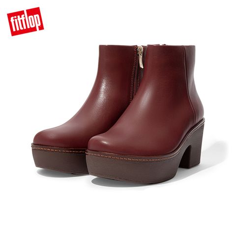 FitFlop PILAR LEATHER ANKLE BOOTS 時尚粗跟短靴-女(暗紅色)