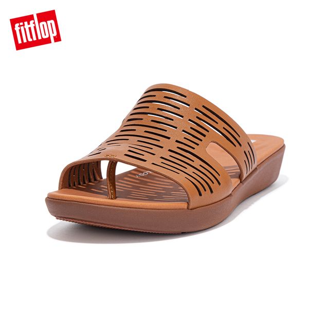 FitFlop】H-BAR LASER-CUT LEATHER SLIDES簍空雷射雕刻設計H型涼鞋-女