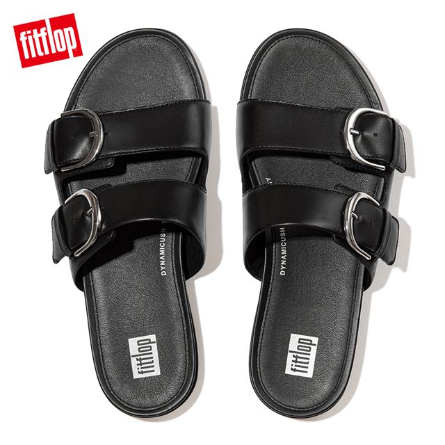 FitFlop GRACIE SLIDES金屬扣環造型雙帶涼鞋-女(靚黑色)