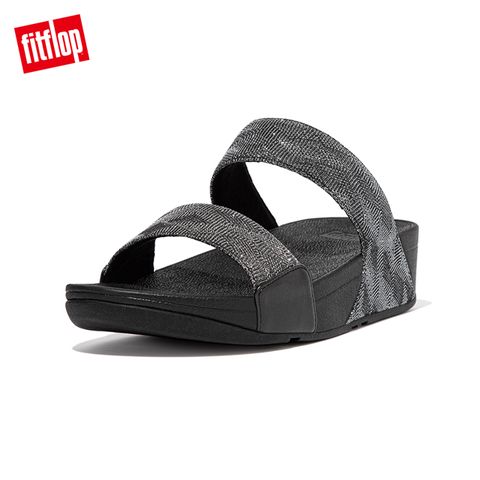 FitFlop LULU GLITZ SLIDES金屬亮粉造型雙帶涼鞋-女(靚黑色)