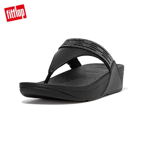 FitFlop LULU LASERCRYSTAL LEATHER TOE-POST SANDALS 雷射雕刻及水鑽造型夾腳涼鞋-女(靚黑色)