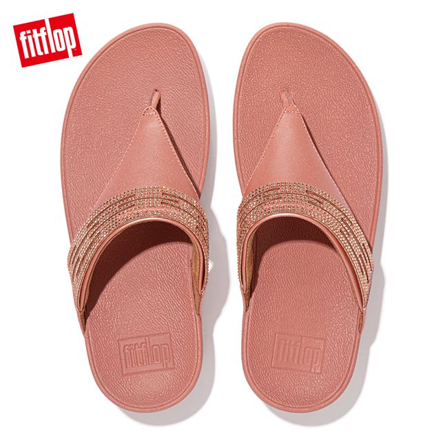 FitFlop LULU LASERCRYSTAL LEATHER TOE-POST SANDALS 雷射雕刻及水鑽造型夾腳涼鞋-女(玫瑰色)