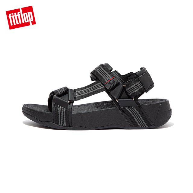 FitFlop RYKER STRIPE WEBBING BACK-STRAP SANDALS 魔鬼氈可調整式後帶涼鞋-男(靚黑色)