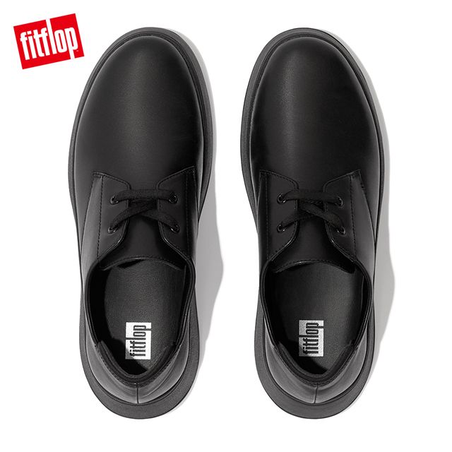 FitFlop F-MODE LEATHER FLATFORM LACE-UP DERBIES厚底綁帶牛津鞋-女(靚黑色)