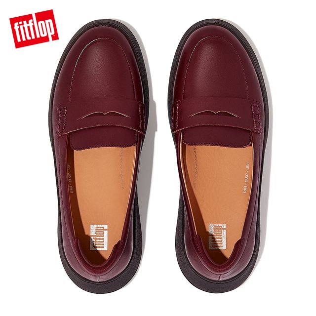 FitFlop F-MODE LEATHER FLATFORM PENNY LOAFERS厚底樂福鞋-女(梅紅色)