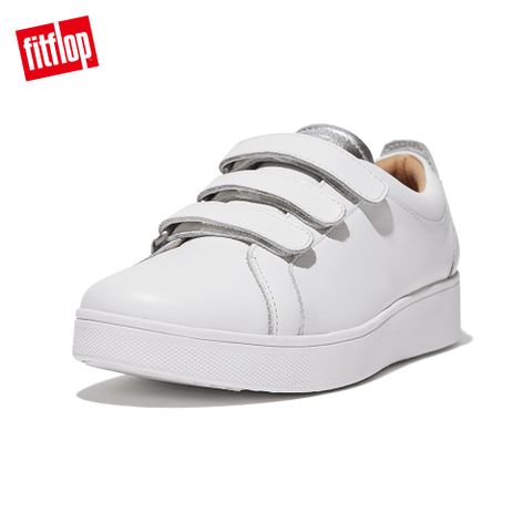 FitFlop RALLY METALLIC-BACK LEATHER STRAP SNEAKERS魔鬼氈造型休閒鞋-女(都會白/銀色)