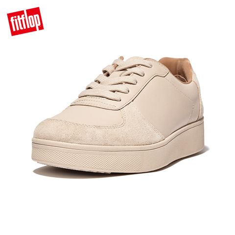 【FitFlop】RALLY LEATHER/SUEDE PANEL SNEAKERS復古繫帶休閒鞋-女(白石色)