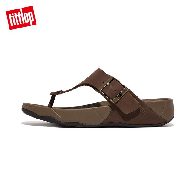 FitFlop TRAKK II MENS BUCKLE LEATHER TOE-POST SANDALS 扣環皮革夾腳涼鞋 -男(深棕色)