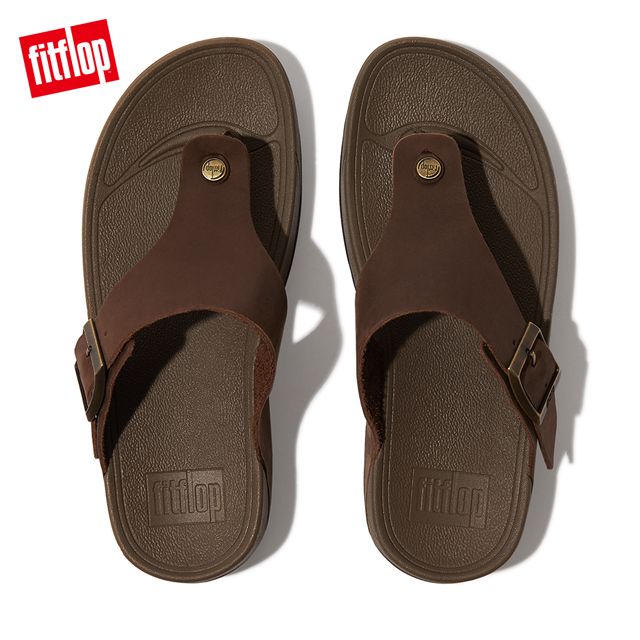 FitFlop TRAKK II MENS BUCKLE LEATHER TOE-POST SANDALS 扣環皮革夾腳涼鞋 -男(深棕色)