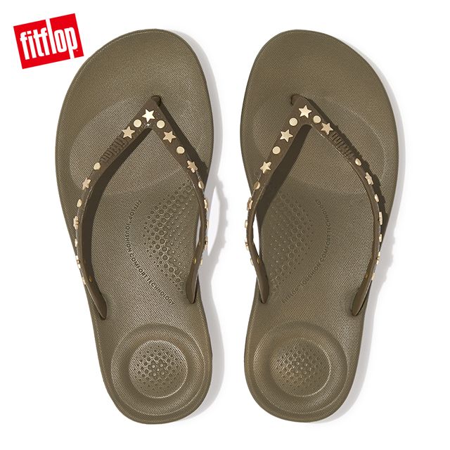 FitFlop IQUSHION STAR-STUD ERGONOMIC FLIP-FLOPS 輕量人體工學夾腳涼鞋-女(苔蘚綠)