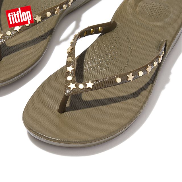 FitFlop IQUSHION STAR-STUD ERGONOMIC FLIP-FLOPS 輕量人體工學夾腳涼鞋-女(苔蘚綠)