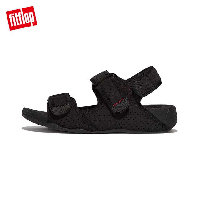 FitFlop GOGH MOC WATER-RESISTANT PERF透氣淺水布後帶涼鞋-男(黑色/霓虹橙)