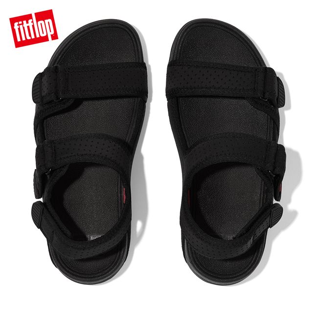 FitFlop GOGH MOC WATER-RESISTANT PERF透氣淺水布後帶涼鞋-男(黑色/霓虹橙)