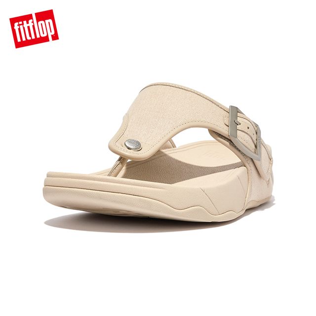 FitFlop TRAKK II MENS BUCKLE CANVAS扣飾帆布皮革滾邊夾腳涼鞋-男(白石色)