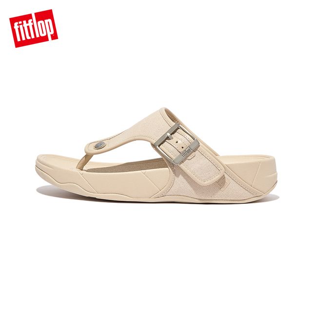 FitFlop TRAKK II MENS BUCKLE CANVAS扣飾帆布皮革滾邊夾腳涼鞋-男(白石色)