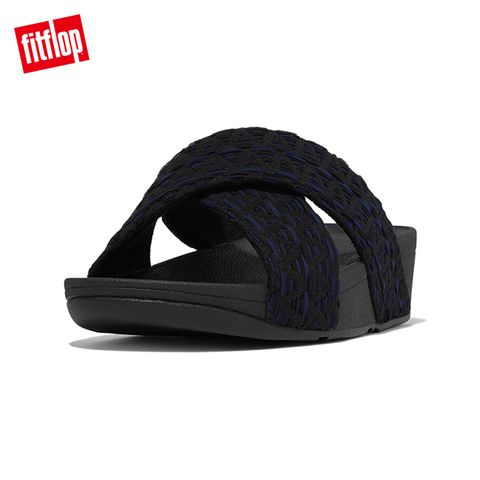【FitFlop】LULU GEO-WEBBING CROSS SLIDES織帶交叉涼鞋-女(黑色)
