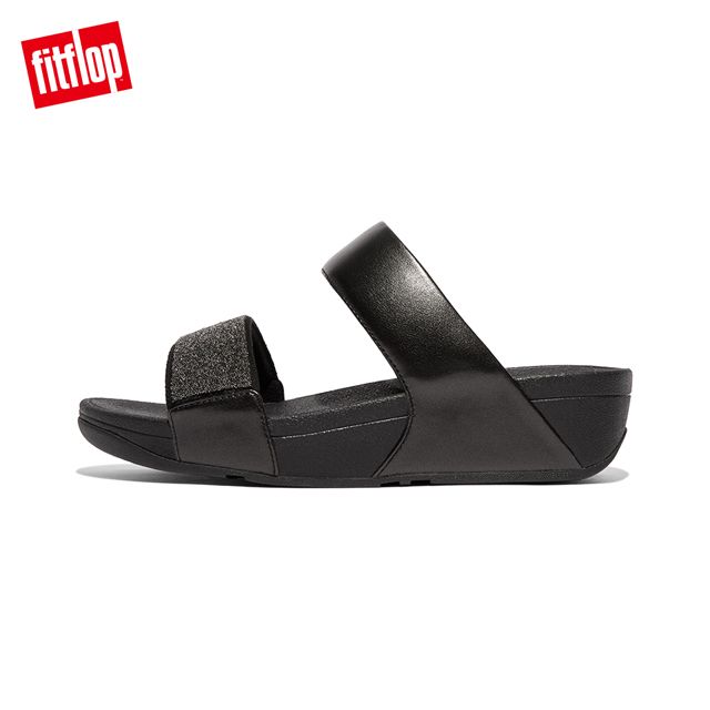 FitFlop LULU OPUL SLIDES經典水鑽雙帶涼鞋-女(靓黑色)