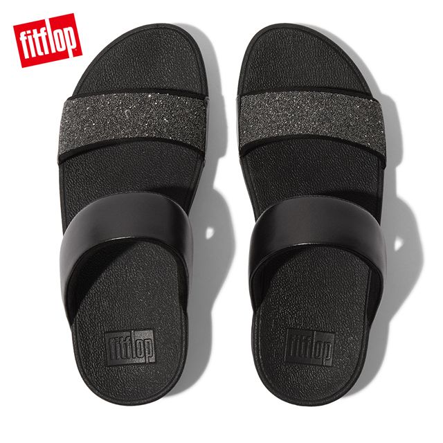 FitFlop LULU OPUL SLIDES經典水鑽雙帶涼鞋-女(靓黑色)
