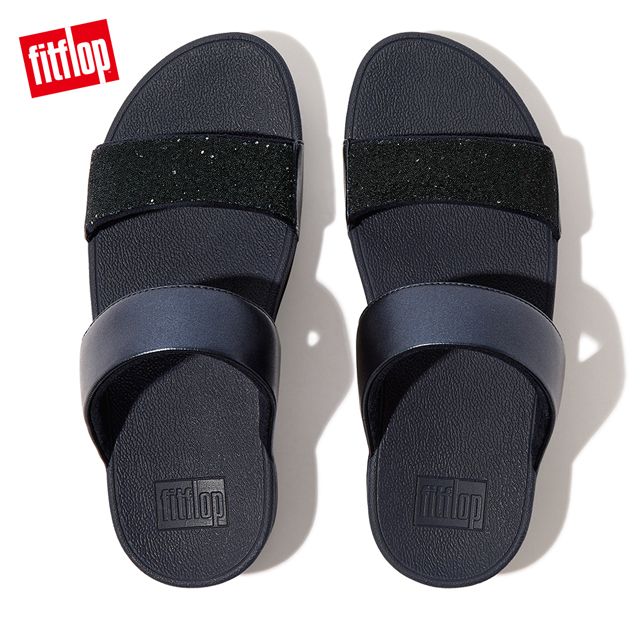 FitFlop LULU OPUL SLIDES經典水鑽雙帶涼鞋-女(午夜藍)