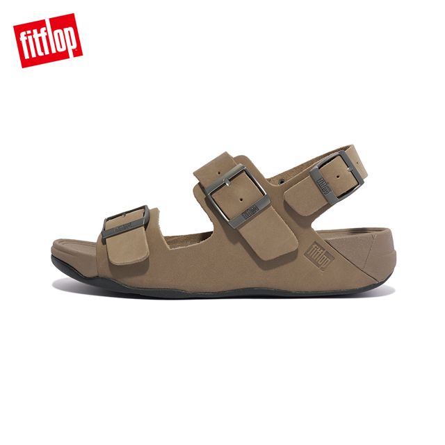 FitFlop GOGH MOC MENS BUCKLE LEATHER BACK-STRAP SANDALS扣環皮革造型後帶涼鞋-男(灰褐色)