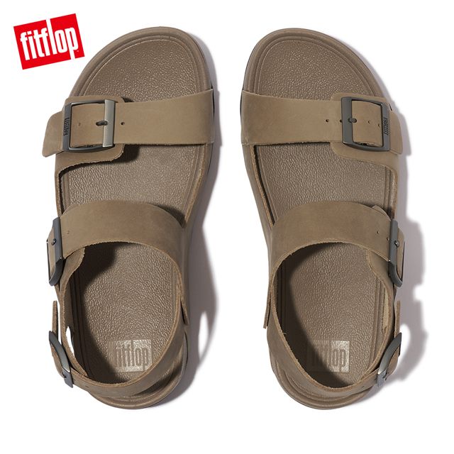 FitFlop GOGH MOC MENS BUCKLE LEATHER BACK-STRAP SANDALS扣環皮革造型後帶涼鞋-男(灰褐色)